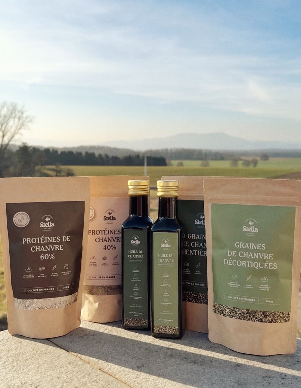 produits à base de chanvre : graines, huiles et protéines complètes