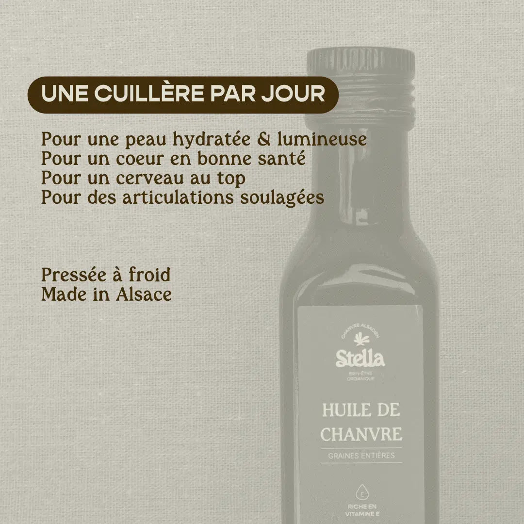 Huile de Chanvre Entières d'Alsace - Oméga-3 | Pressée à Froid